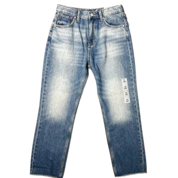 Old Navy Slouchy Straight Jeans Womens 16 Blue High Rise Adjustable Waist Denim - Picture 1 of 14